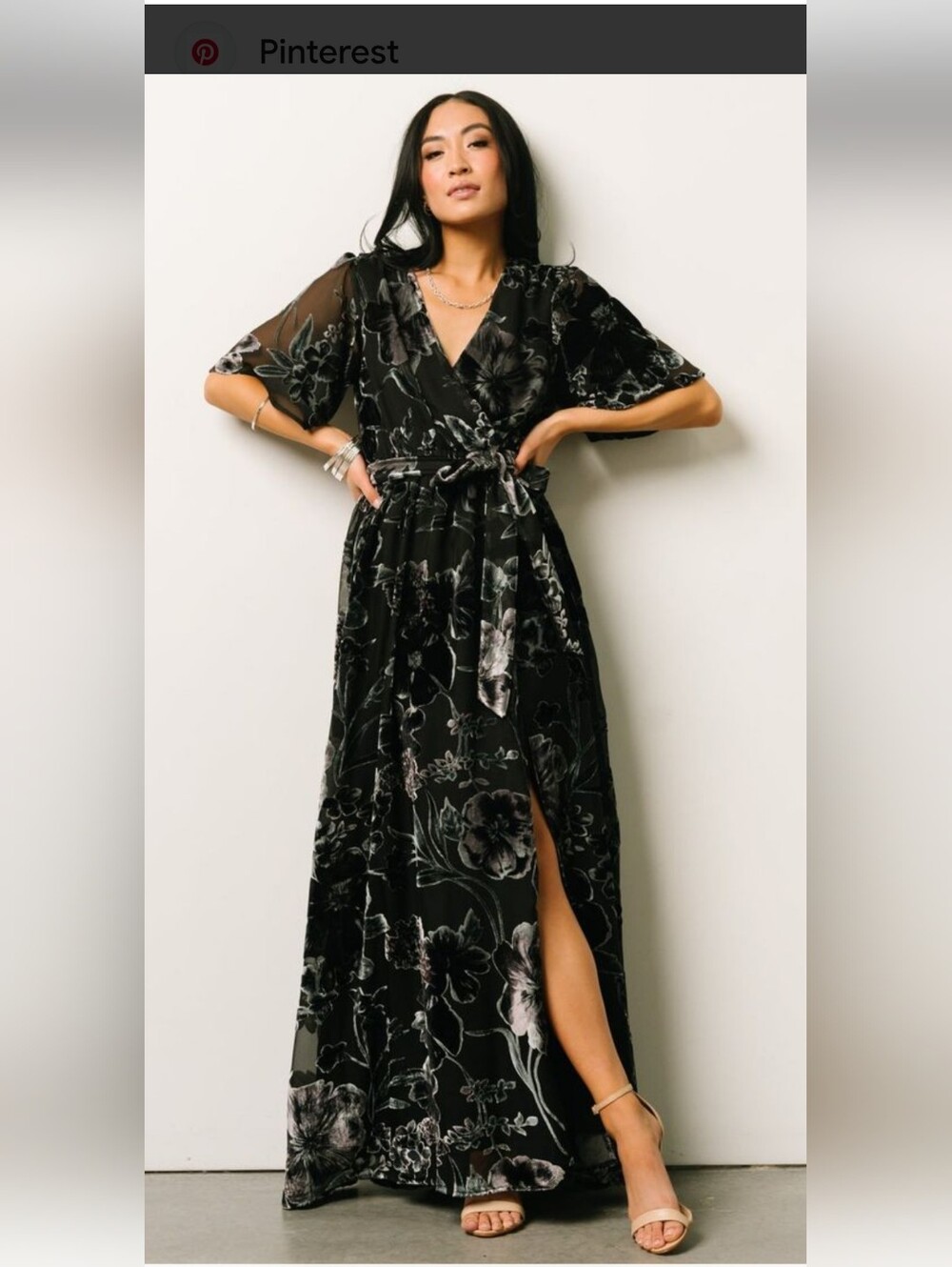 Uma Velvet Maxi Dress Black Butterfly Print Size XL Formal Wrap